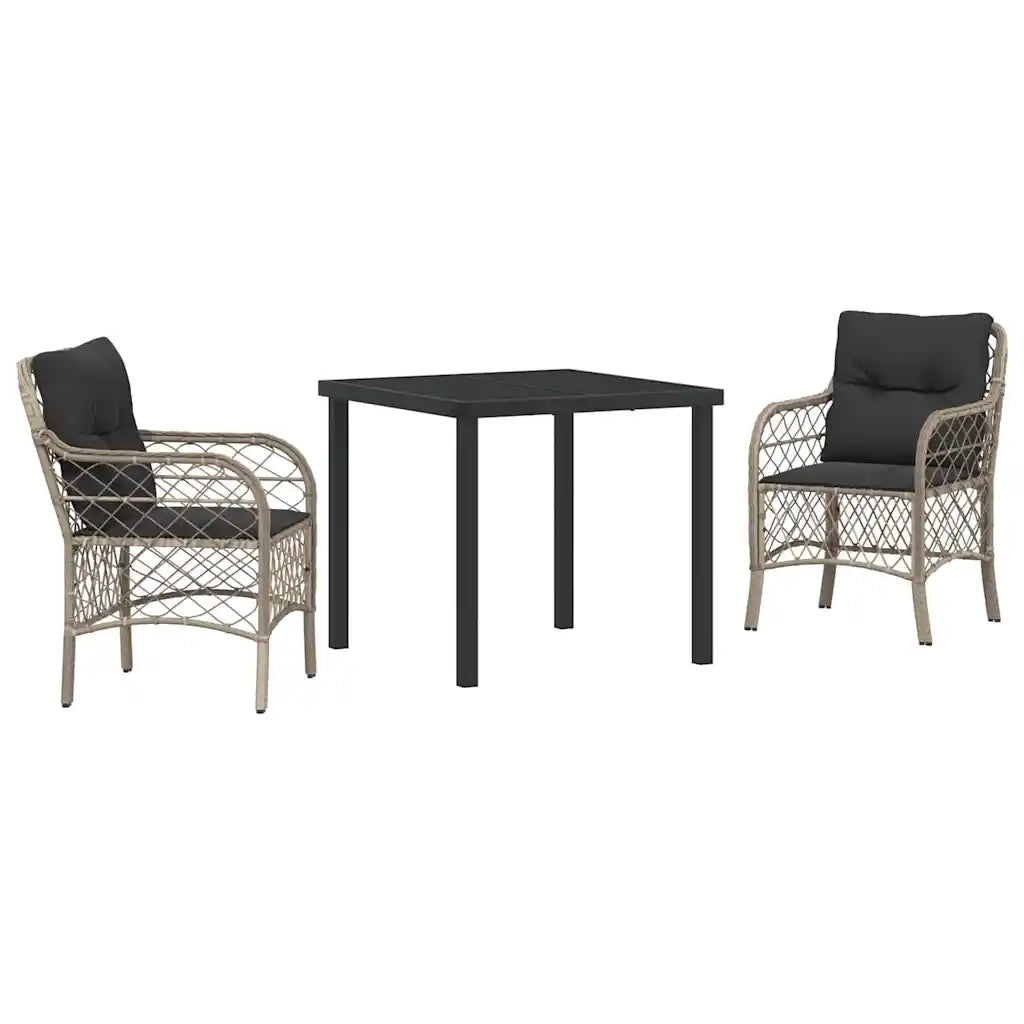 Set da Pranzo per Giardino 3 pcs Grigio chiaro polyrattan