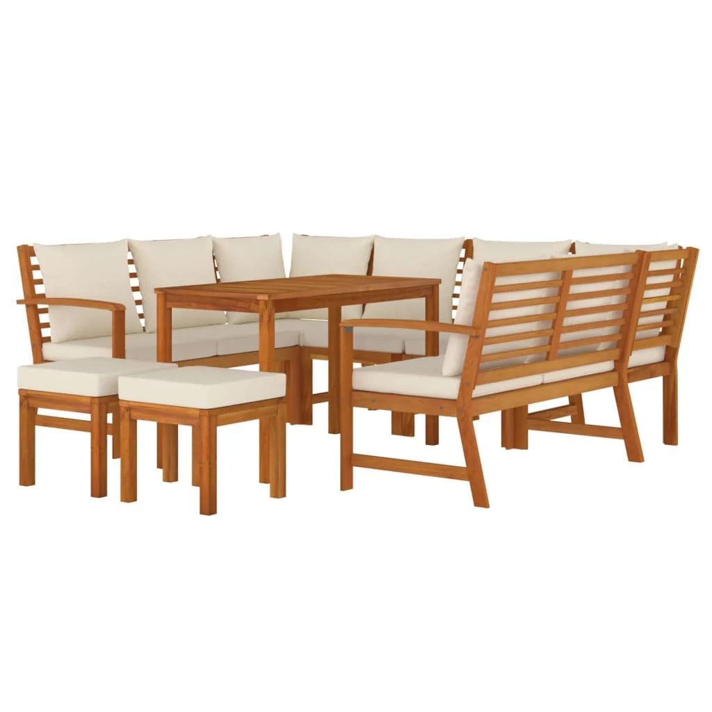 Set da pranzo per esterni composto da 9 pezzi in legno di acacia con cuscini 02_0014186