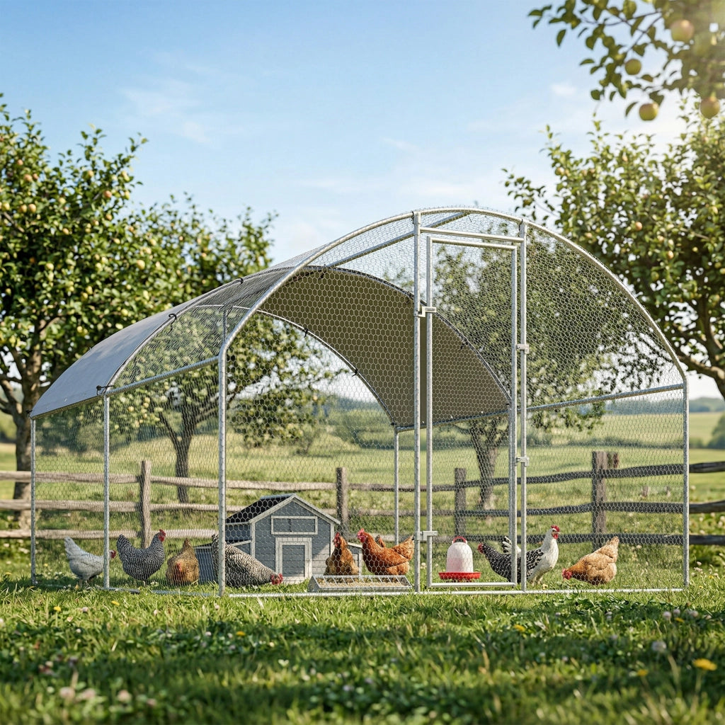 Pollaio per Galline da Giardino ¨C zephmum ¨C Acciaio Zincato Argento 2.8x3.4x1.9 m