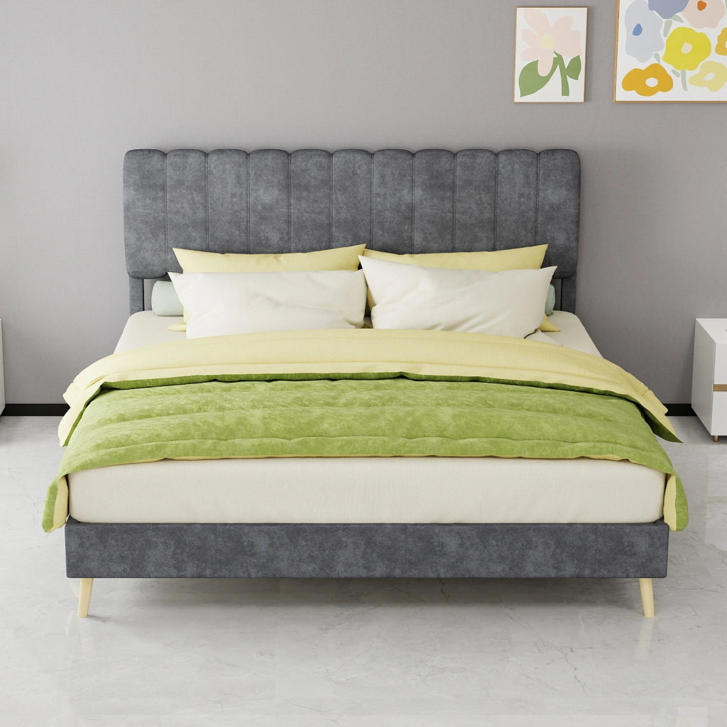 Letto imbottito 160x200 cm in tessuto e metallo; grigio; con materasso incluso