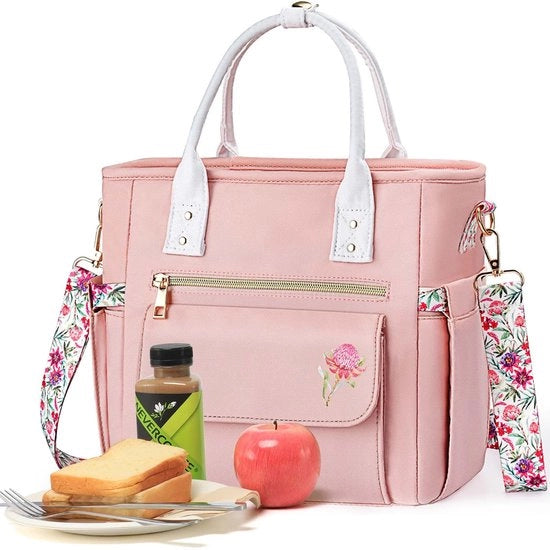Borsa Insolata per Donne con Disegno di Fiori Rari - Grande Borsa con Tappo Ermetico, Isolata e con Molte Tasche e Cinturino Rimovibile per Ufficio/Picnic Regali di Natale per Donne