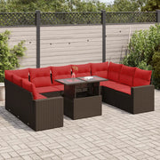 Set Divani Giardino 10 pz con Cuscini Polyrattan Marrone Acacia 3326385