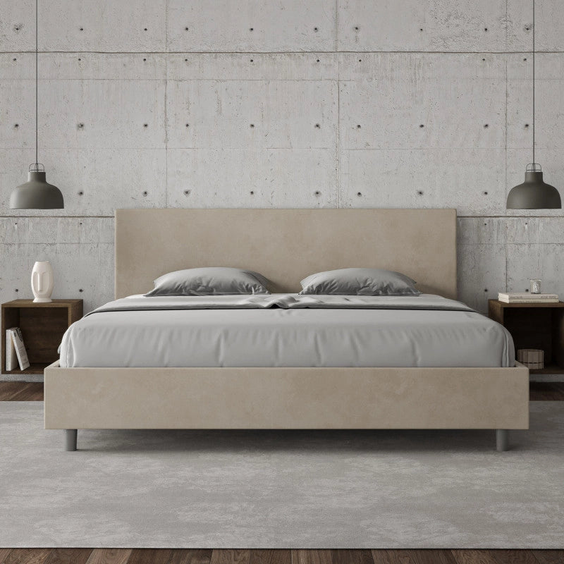 Letto imbottito Matrimoniale 200x210 cm Adele - Contenitore,Microfibra,Sabbia