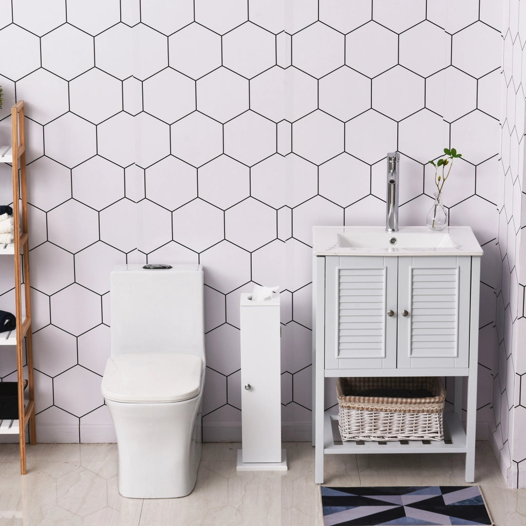 Mobile Bagno Stretto con Portarotolo e Ripiano ¨C Zephmum ¨C 19,5x19,5x65 cm Bianco