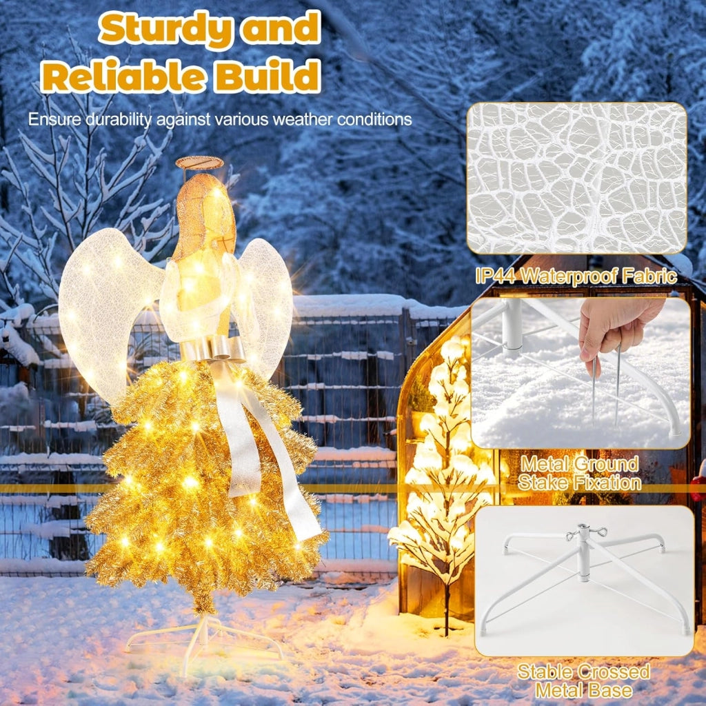 Angelo di Natale per esterni, 157 cm, decorazione natalizia illuminata, grande angelo con albero di Natale, stile abito, 150 luci LED, decorazione natalizia, statuetta di Natale XL