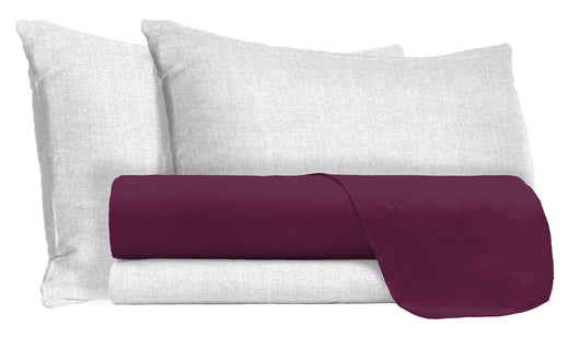 Set Lenzuola Singolo Sopra Sotto e Federe in Cotone Prugna