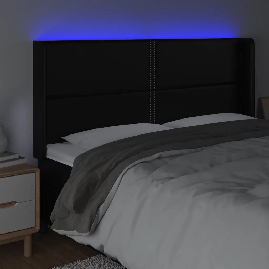 Testiera a LED Nera 183x16x118/128 cm in Similpelle 3124010