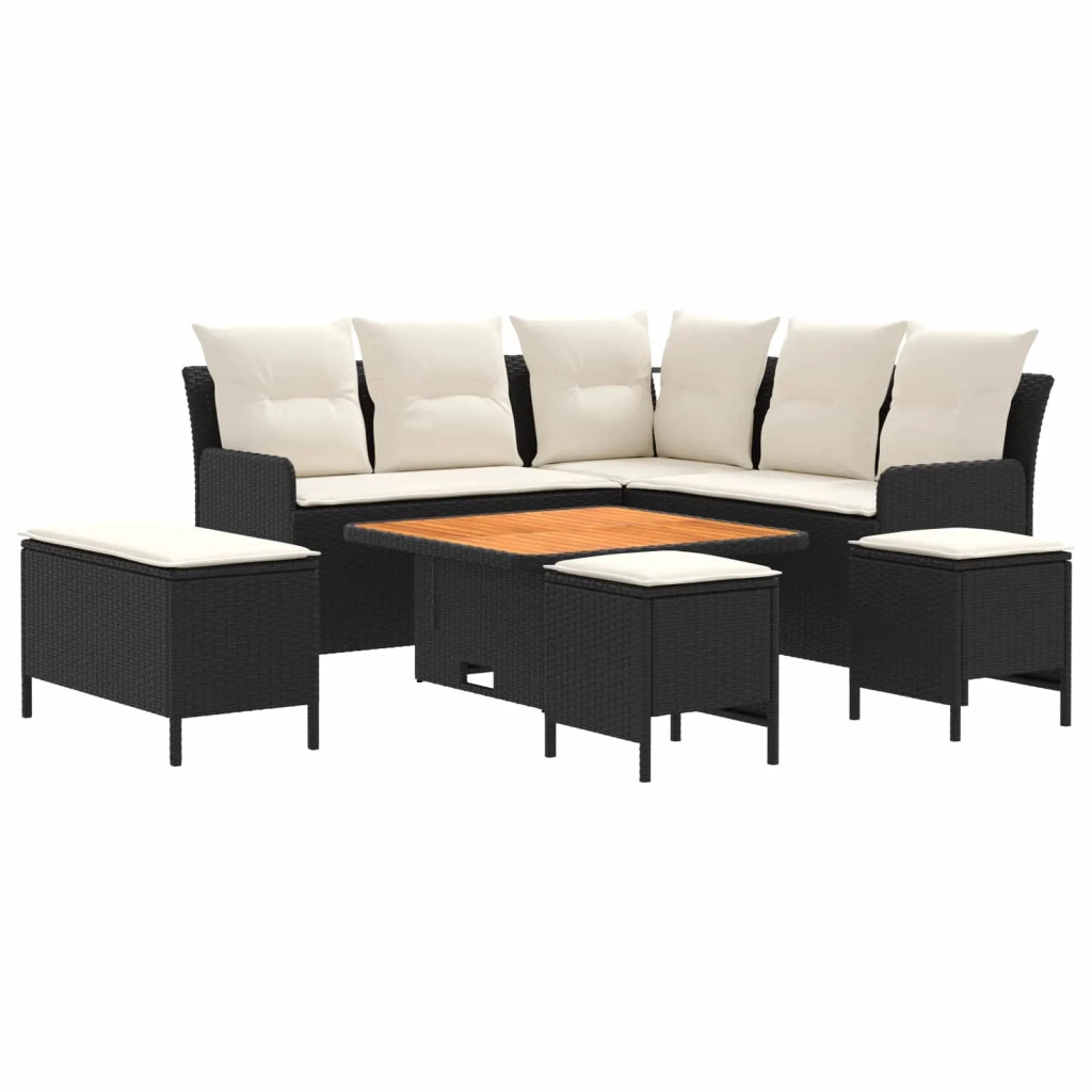 Set di Mobili con cuscino 7 pcs Nero e Crema Rattan in PE