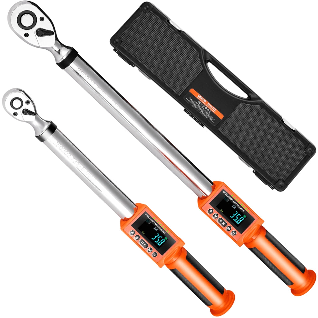 Set 2 Pezzi Chiavi Dinamometriche Digitali 1/2" e 3/8" SX3812, Precisione ±2% 72 Denti con Display LCD e LED per Officina e Auto