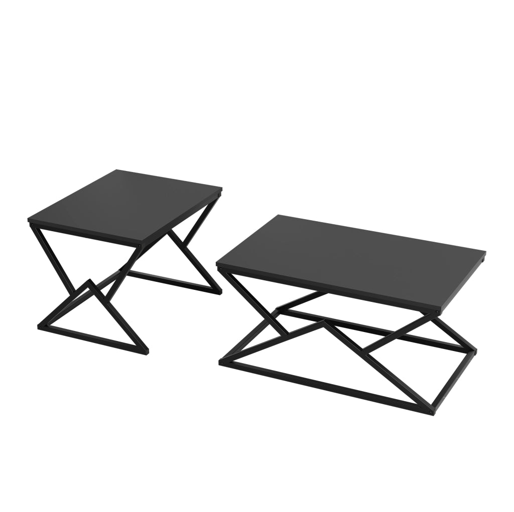 Tavolino da caffè moderno geometrico 80x50x40 cm in truciolare e metallo nero