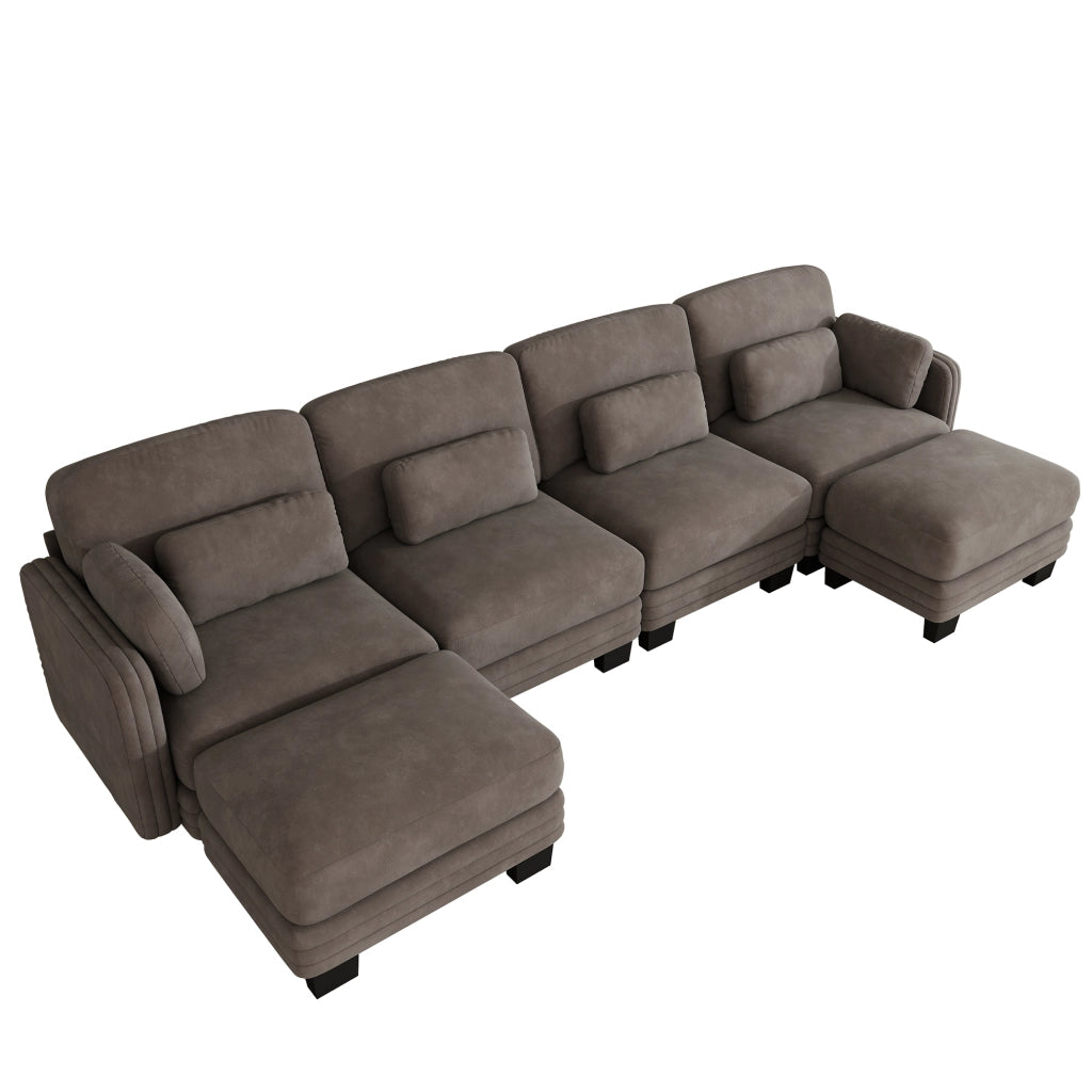 Divano modulare a U 4 posti in ciniglia marrone; 330x143x88 cm