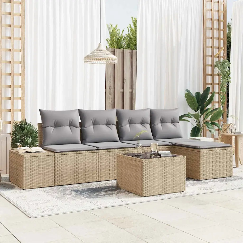 Set Divano da Giardino con cuscino 6 pcs Beige polyrattan 3347030