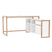 Scrivania angolare New Denver37A reversibile con 1 cassetto 1 anta e 4 ripiani in bianco e rovere