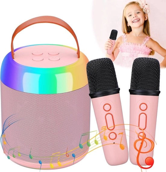 Karaoke giocattolo con 2 microfoni - macchina karaoke portatile con illuminazione LED e effetti di alterazione vocale - idea regalo per compleanno Natale - bambini dai 4 ai 12 anni
