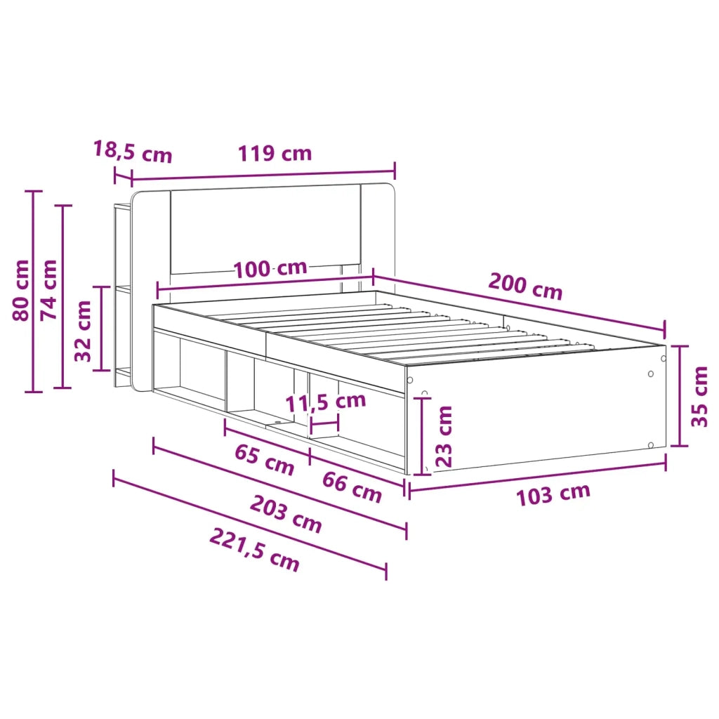 Telaio del letto con storage Grigio Cemento 100 x 200 cm 3433337