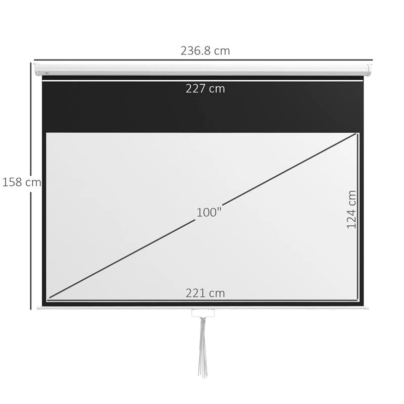 TELO PER PROIETTORE 100" RAPPORTO 16:9, FISSAGGIO A MURO E SOFFITTO PER CASA E UFFICIO, BIANCO