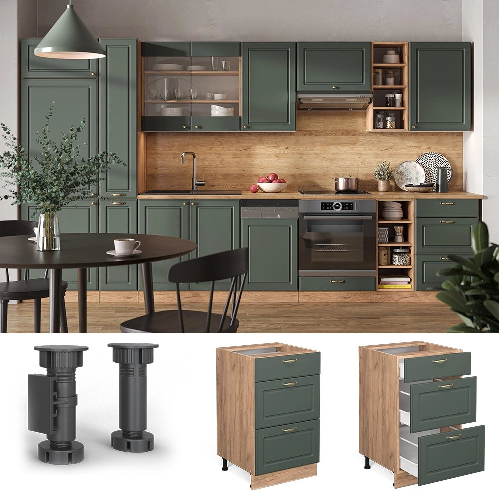 Mobiletto base per cucina Fame-Line Verde-oro rustico/Rovere dorato 50 cm senza piano di lavoro Vicco