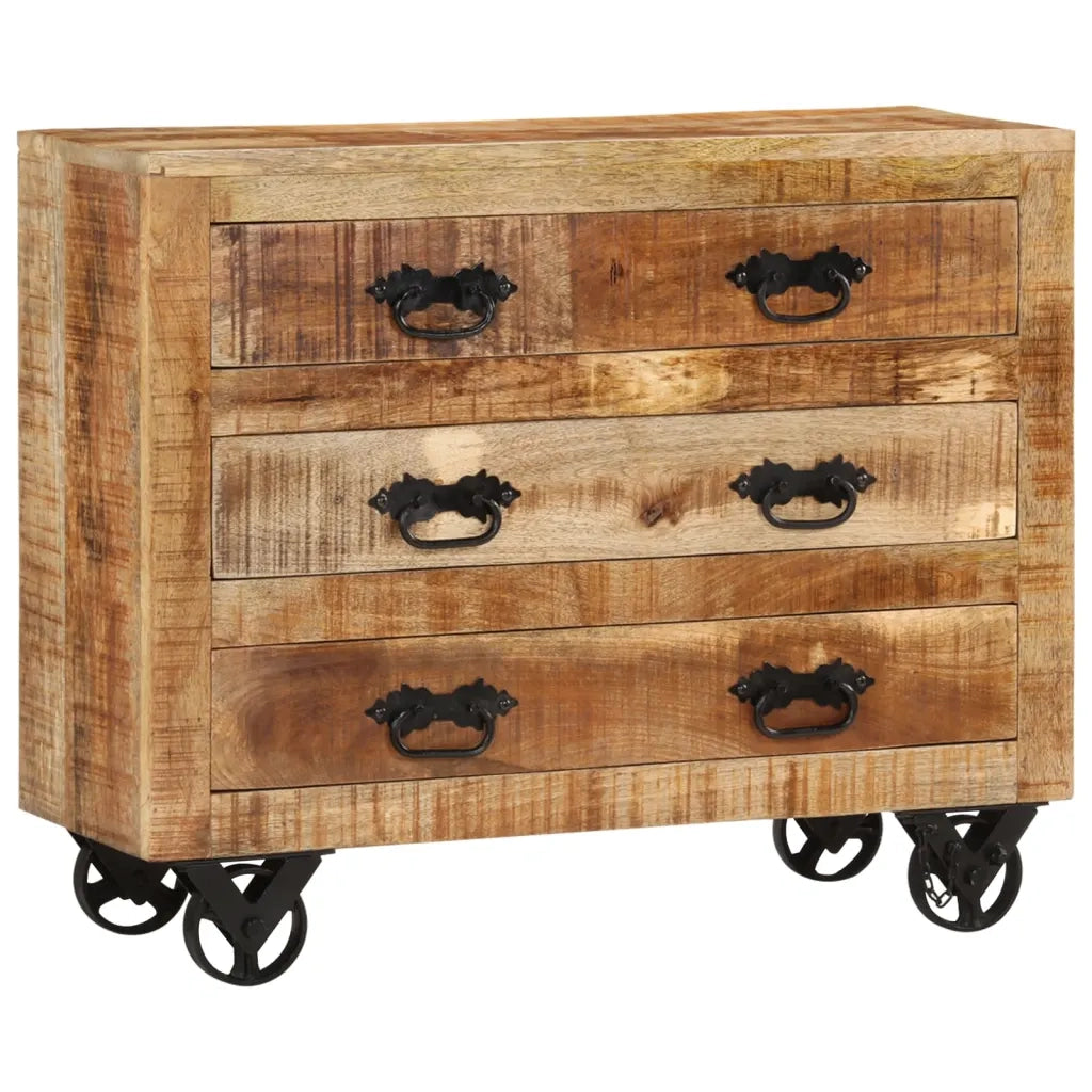 Credenza con 3 Cassetti-Buffet-Armadio da cucina 80x30x65 cm Legno Grezzo Massello Mango