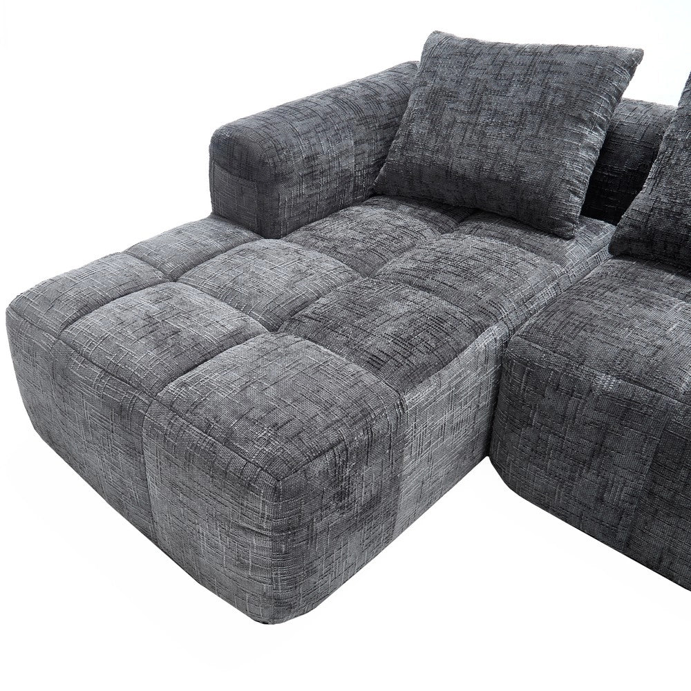 Divano angolare 3 posti con chaise longue braccioli e cuscini ¨C Minimal ¨C grigio tessuto chenille