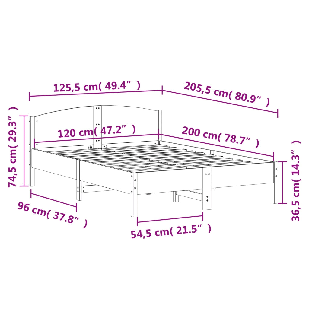 Letto senza Materasso Bianco 120x200 cm Legno Massello di Pino 842599