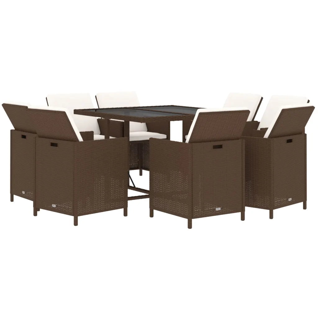 Set Divani da Giardino 9 pz con Cuscini in Polyrattan Marrone 3095513