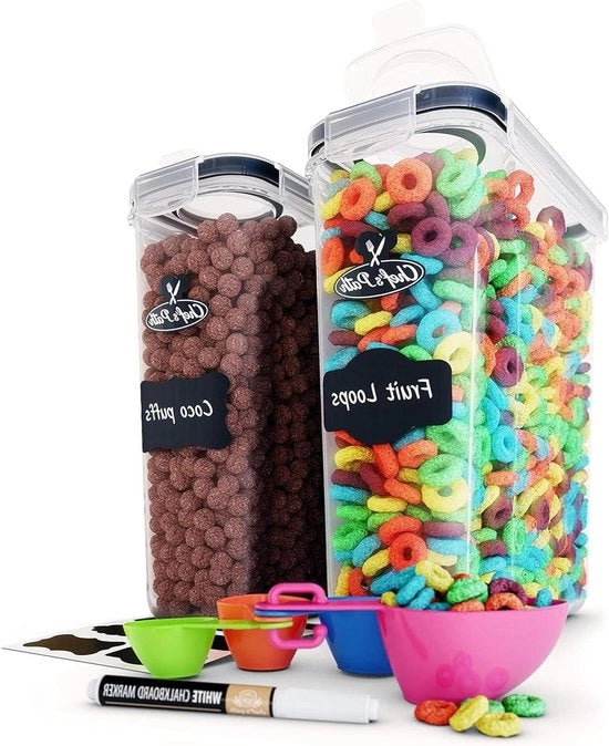 Contenitori di conservazione a chiusura ermetica per alimenti con grande capacità di stoccaggio per cereali - 22 oz/set di 2 con coperchi e set di cucchiai e pennelli.