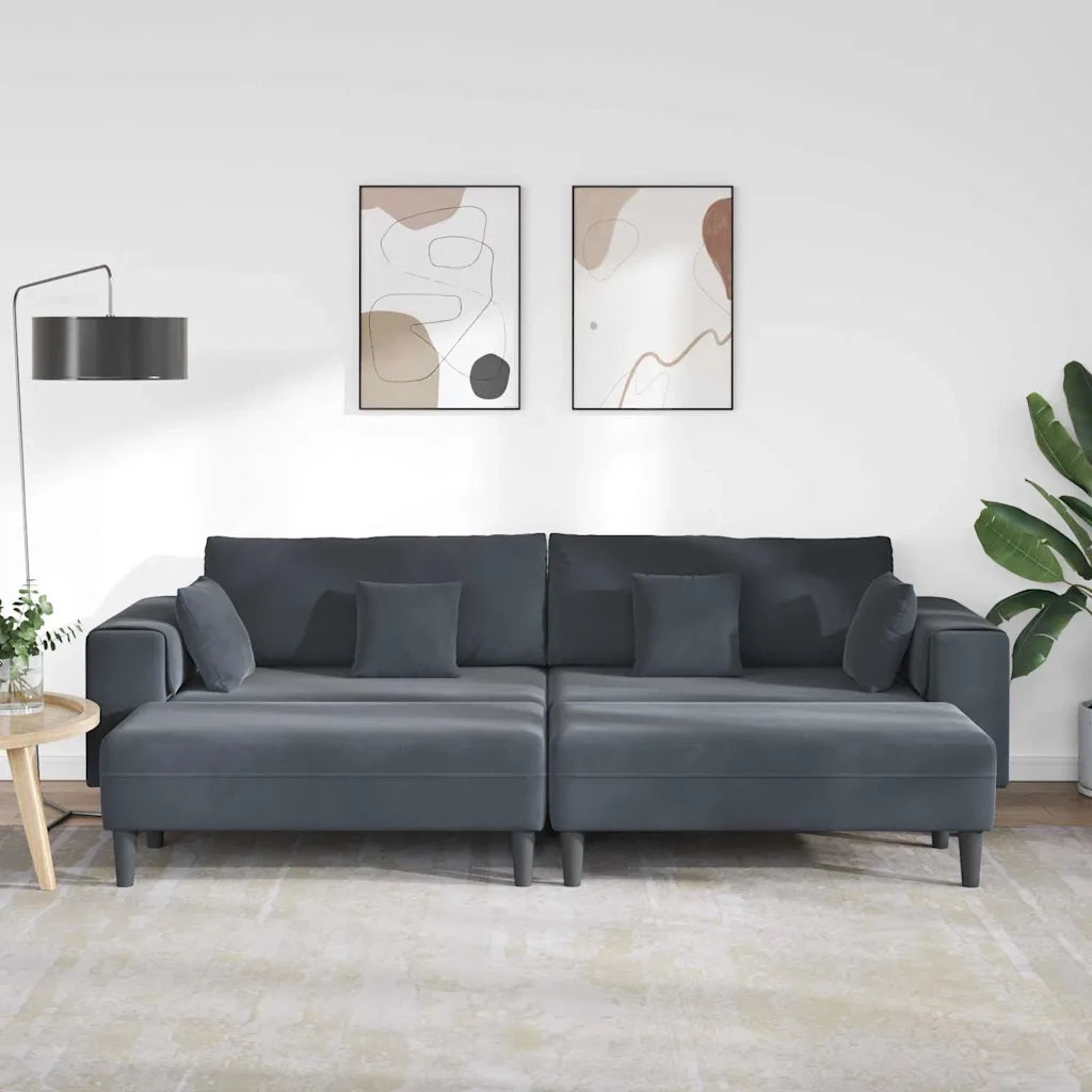 vidaXL Divano in Velluto con cuscino 3 pcs Grigio scuro 208 cm Velluto