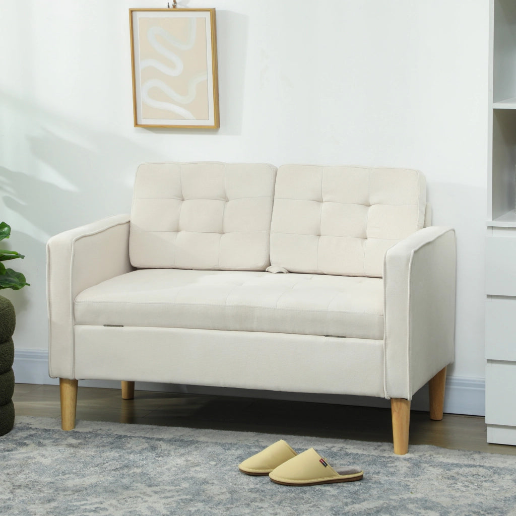Divano 2 posti con contenitore e cassetti ¨C zephmum ¨C crema 117x62x78 cm