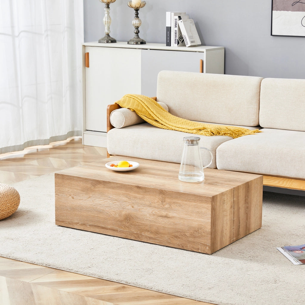 Tavolino da caffè rettangolare 90x50x30 cm con effetto venatura del legno in MDF naturale