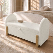 Panca contenitore imbottita con apertura idraulica 106x47x61 cm; bouclé bianco