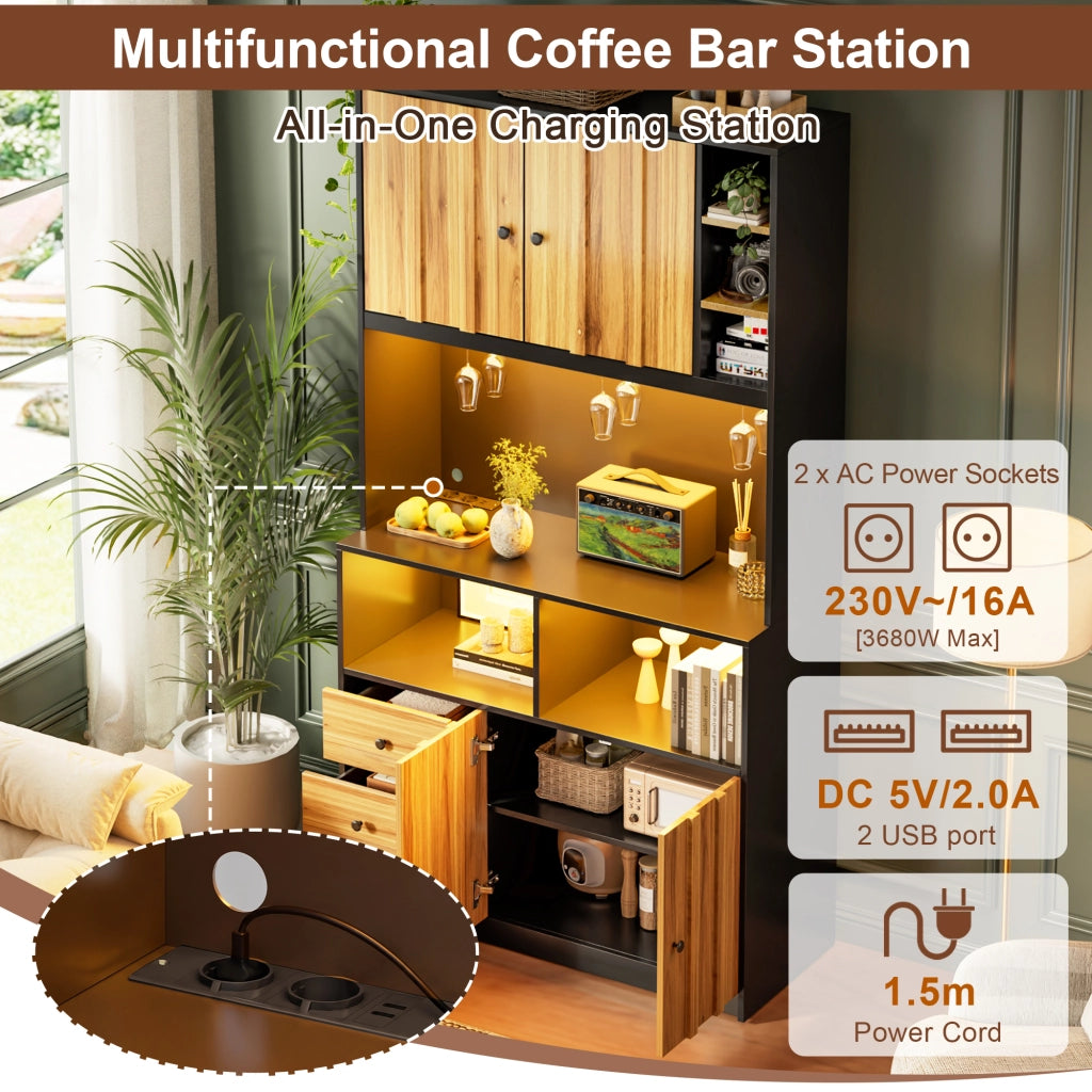 Credenza da cucina con ripiano regolabile e LED - per cucina - in MDF - 100×40×180 cm - nero