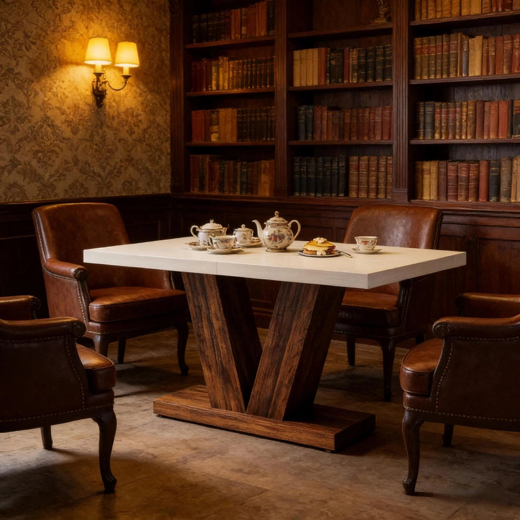 Tavolo da pranzo rettangolare 120x80x75 cm in legno; stile rustico; marrone rustico e bianco
