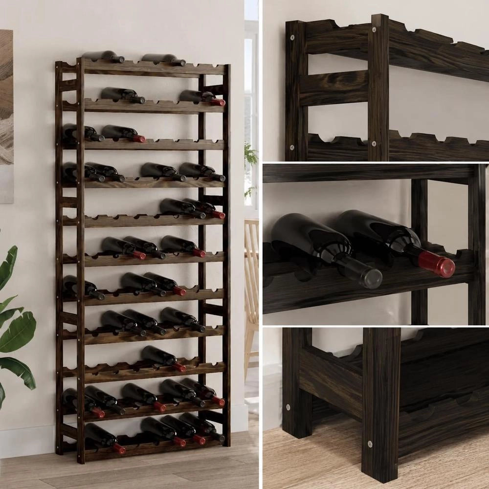 Wine Rack For 77 Bottles, Black Solid Pine Wood