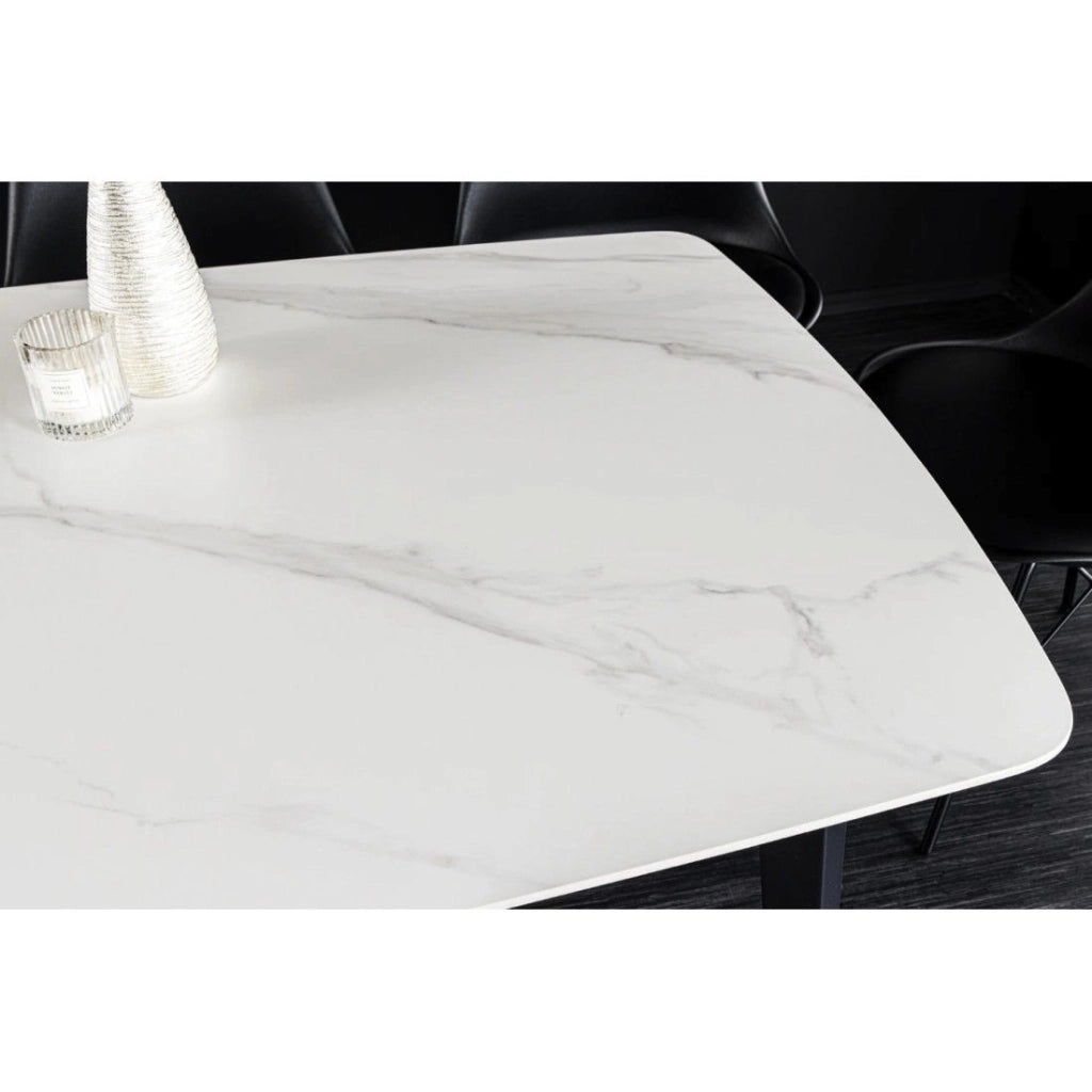 Tavolo da pranzo HEXA 180 cm - Piano in ceramica effetto marmo bianco e struttura in metallo nero