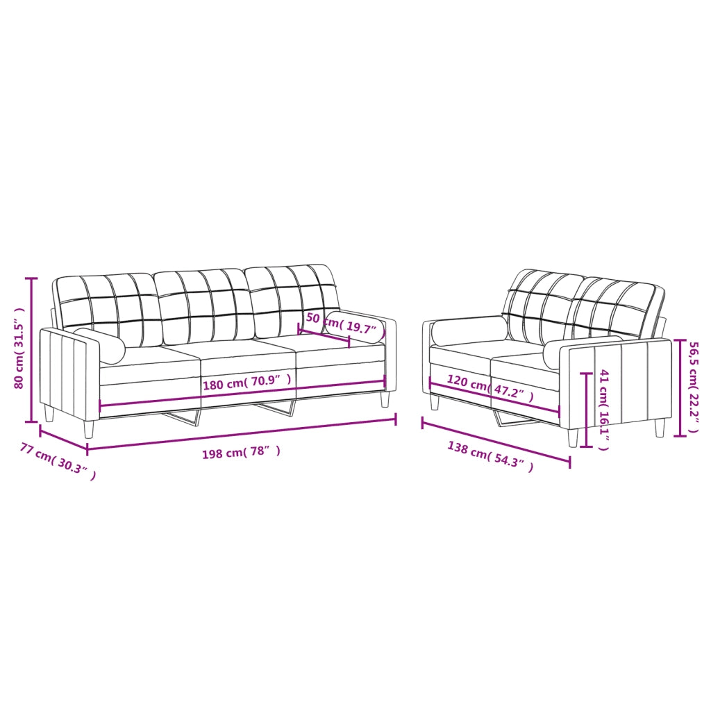 Set Divani 2 pz con Cuscini Tortora in Tessuto 3201329