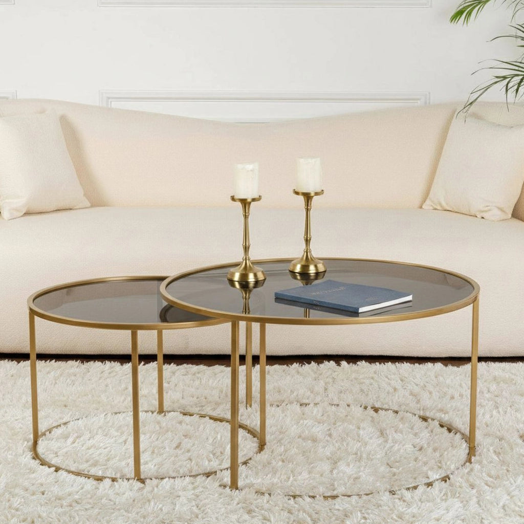 Aedion, Tavolino da Salotto set di 2 Tavolini, 80x80x43h cm oro Bronzo