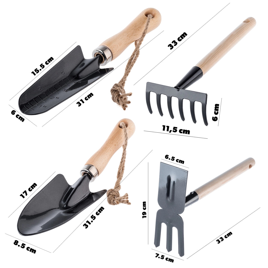Set di attrezzi da giardino KADAX 4 in 1: pala, zappa, rastrello, artigli per il terreno
