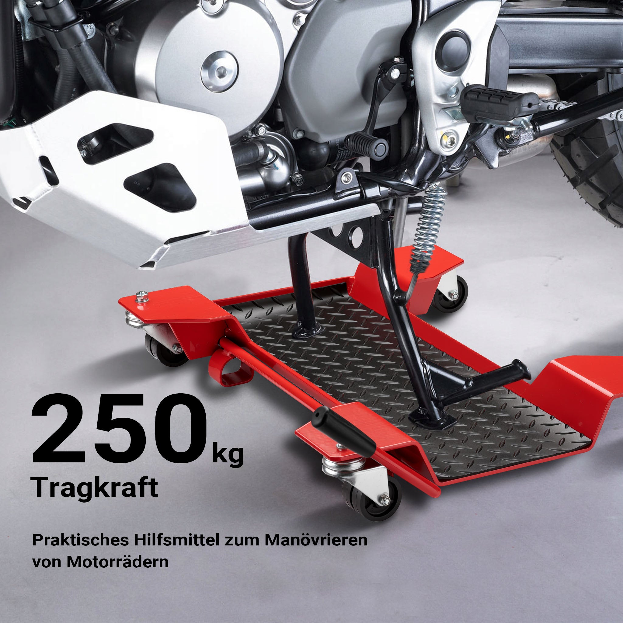 Carrello sposta moto Ausilio di manovra per moto scooter Pedana 60x42x7,5cm Max 250kg