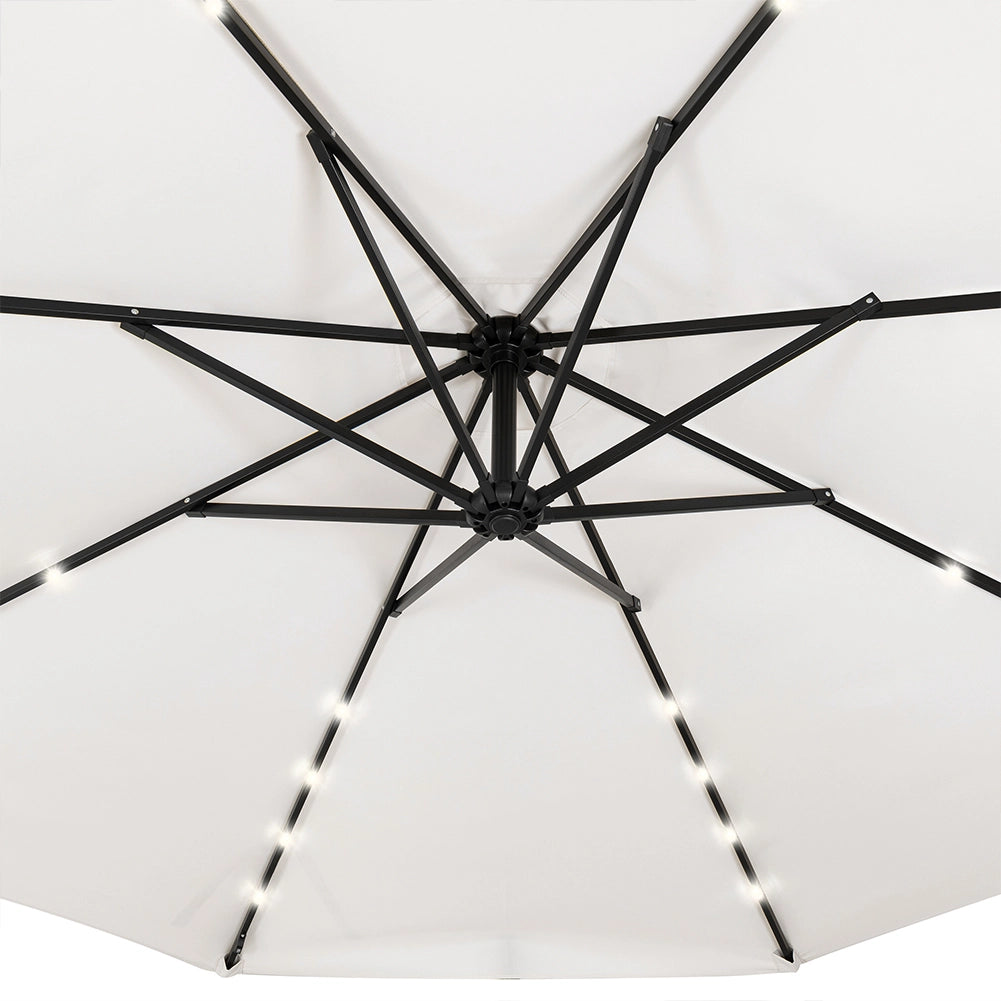 Ombrellone Giardino 3mt con Luce LED Solare Palo Decentrato con Carrucola Beige
