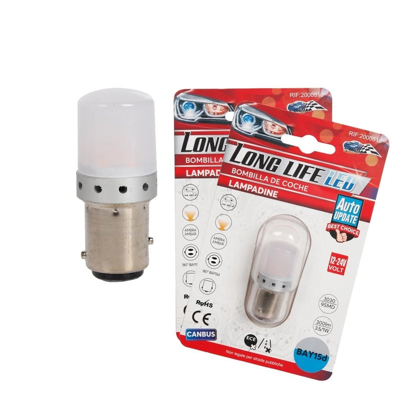 2 Pezzi Lampada LED BAY15D S25 P21/5W 9 SMD 3030 12V 24V 300lm 1W/3.5W Doppio Filamento Ambra Piedi Sfalsati 45mm