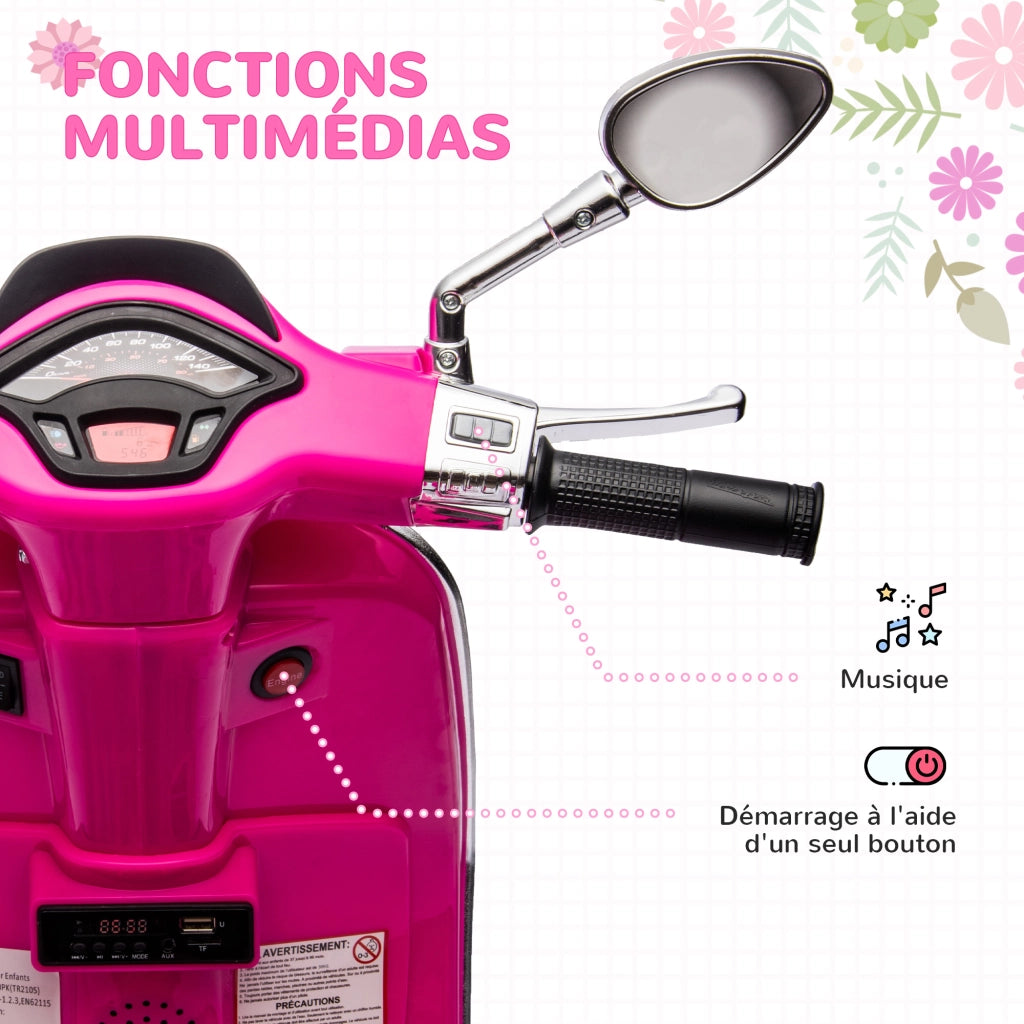 Scooter Elettrico Bambini Vespa 6V ¨C zephmum ¨C Rosa 107x47x73 cm