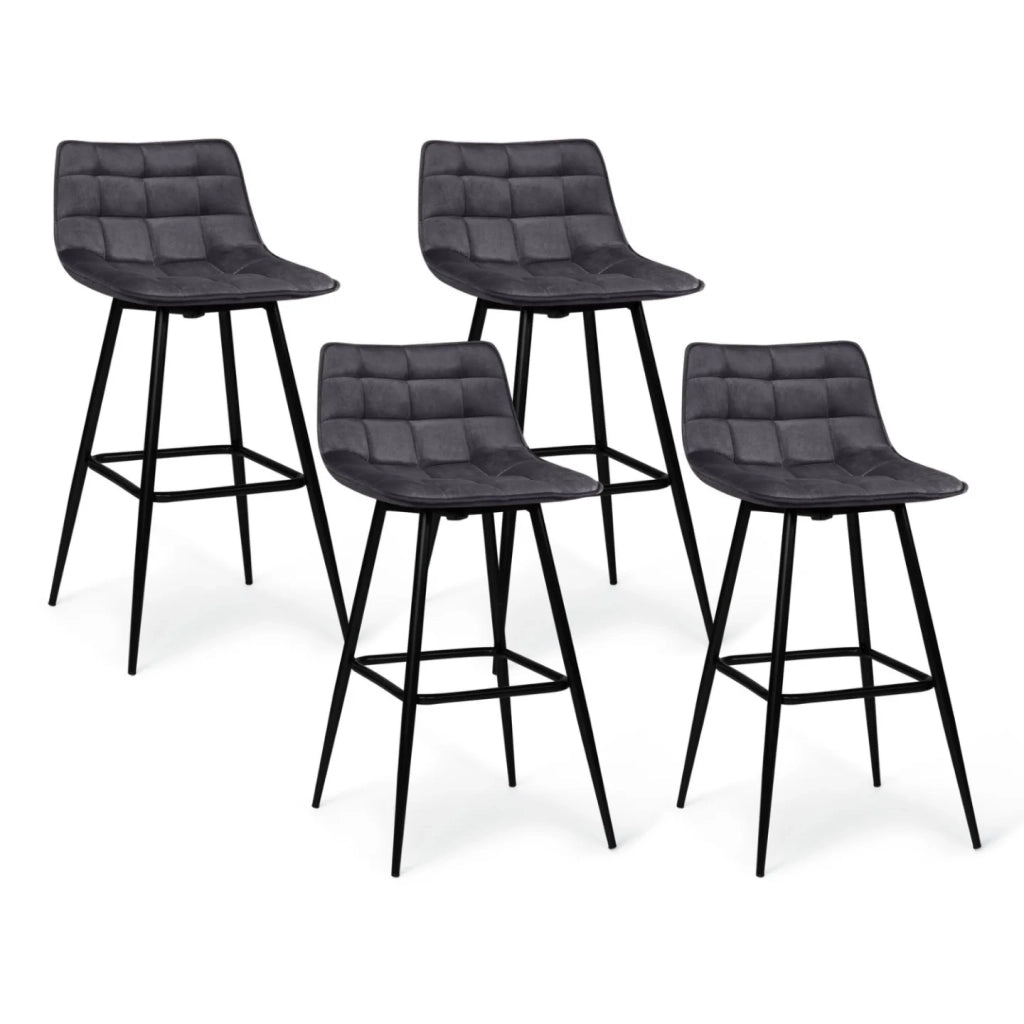 IDMarket - Set di 4 sgabelli da bar MADY in velluto grigio scuro