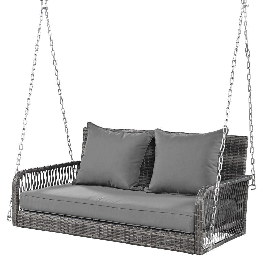 Hollywoodschaukel in Rattan Grigio - Zephmum - 2 Posti, Cuscini Rimovibili e Lavabili