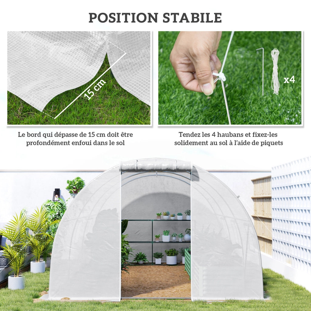 Serra Tunnel da Giardino ¨C Xylo ¨C 4,5x3x2m Bianco Acciaio Galvanizzato 6 Finestre