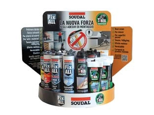 ASSORTIMENTO 24 PEZZI CON ESPOSITORE FIX ALL + T-REX - 1 espositore SOUDAL