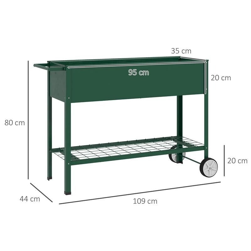 FIORIERA DA ESTERNO CON MENSOLA INFERIORE PORTAUTENSILI, IN METALLO, 109X44X80 CM, VERDE