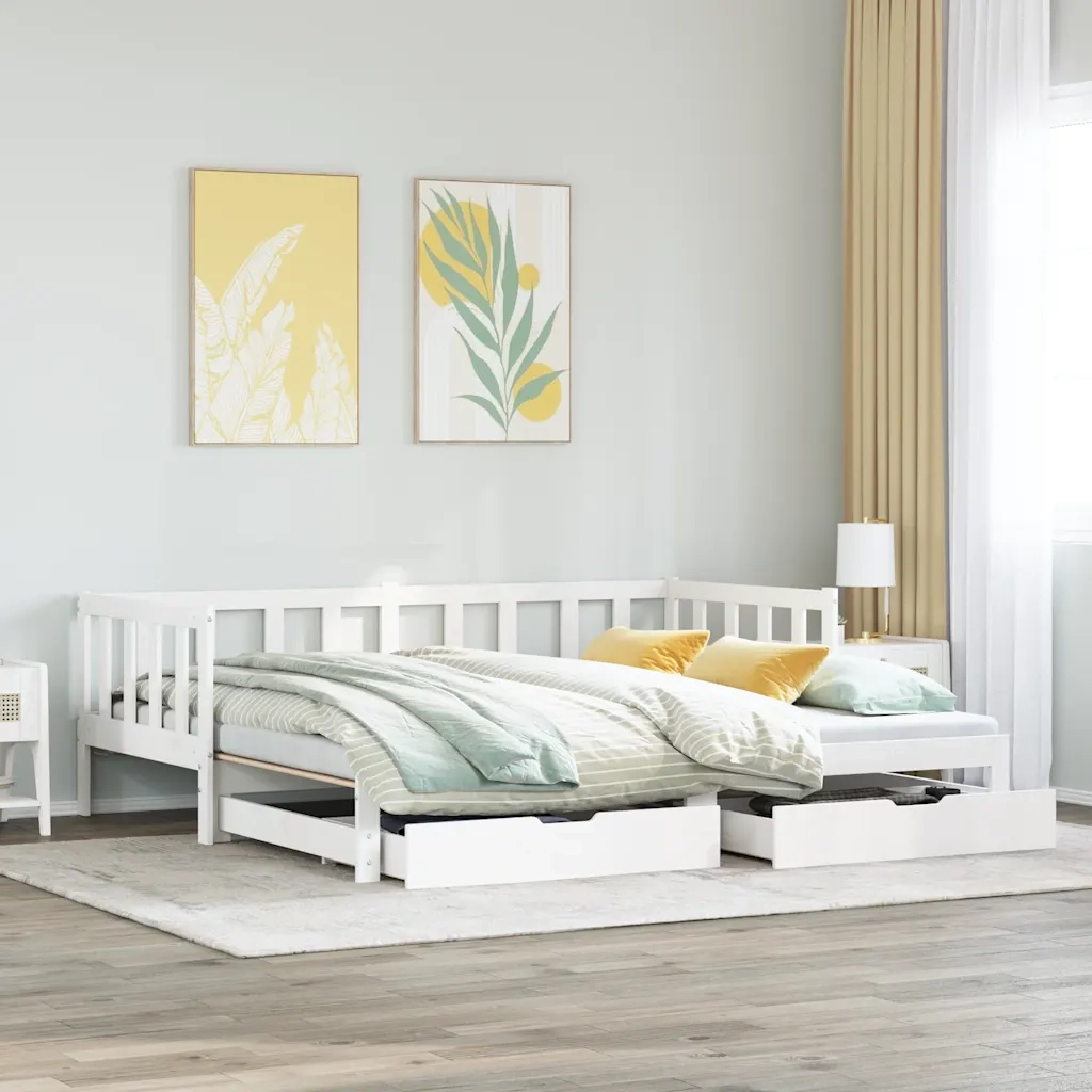 Letto Estraibile con Cassetti senza Materasso Bianco 90x190 cm