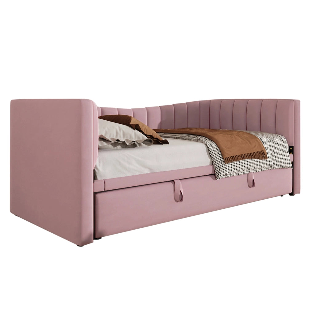 Divano letto imbottito con letto estraibile, 90 x 200 cm, rosa