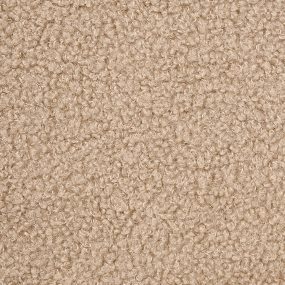 Poltrona beige in bouclé con struttura in legno - Poltrona lounge retrò in stile Mid-Century stile moderno