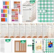 Organizzatore di denaro A6 con pelle PU e LED - risparmio - plaid verde